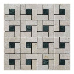 Мозаичная плитка мрамор Victoria Beige/мрамор Verde Guatemala (23х23 мм/47х23x6 мм) Полированная